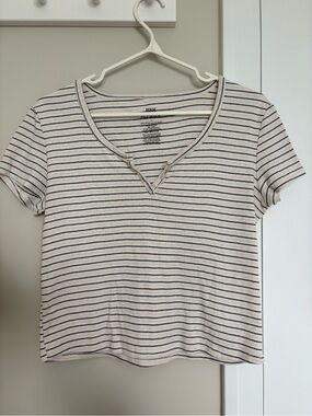 Pink Republic - Beige, Pink & Navy Striped V-Neck Tee